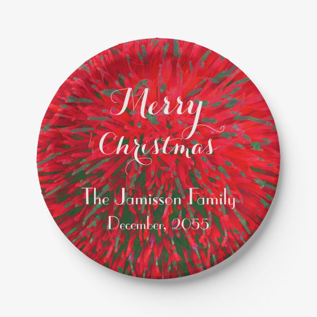 Red and Green Personalized Merry Christmas Party Paper Plate (Front)