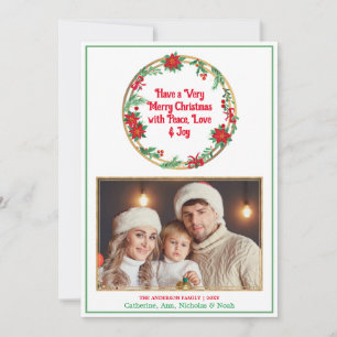 Red and Green Photo Elegant Modern Merry Christmas Holiday Card