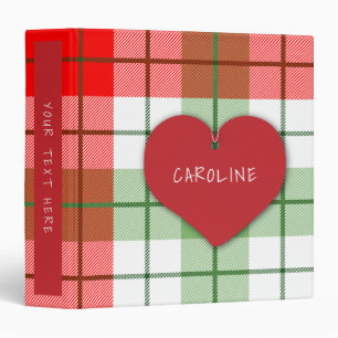 Red and Green Plaid and Heart Binder