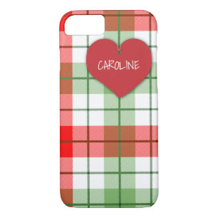 Red and Green Plaid and Heart iPhone 7/8 Case