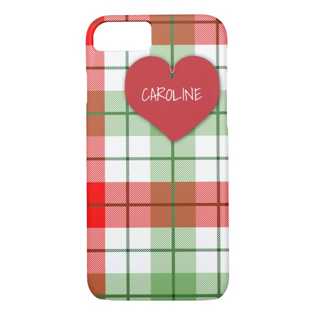 Red and Green Plaid and Heart iPhone 7/8 Case (Back)