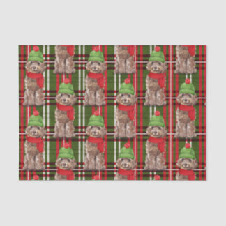 Red and Green Plaid Brown Cockapoo Christmas Tissue Paper