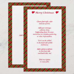Red and Green Plaid Christmas  Stationery