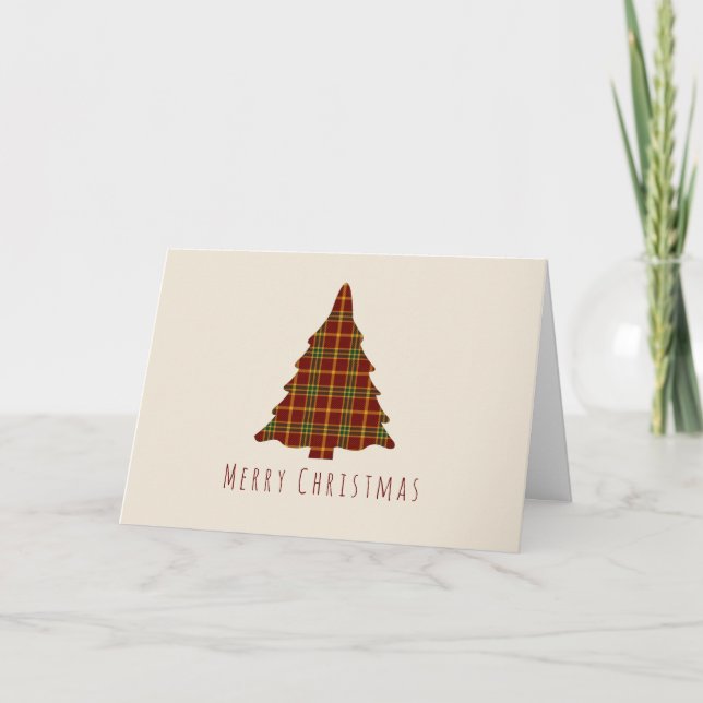 Red and Green Plaid Christmas Tree Holiday Card (Front)