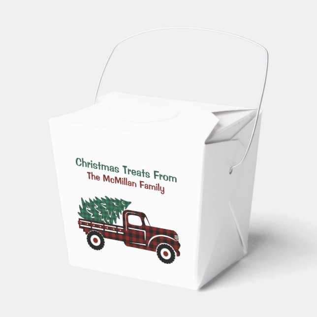 Red and Green Plaid Christmas Tree Truck Favor Box (Front Side)