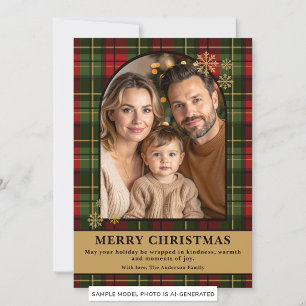 Red And Green Plaid Festive Christmas Family Photo Holiday Card