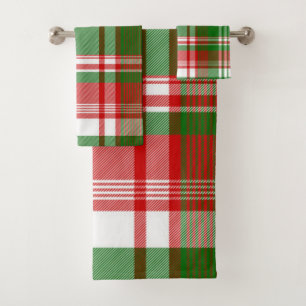 Red and Green Plaid Holiday Bathroom Decor Bath Towel Set