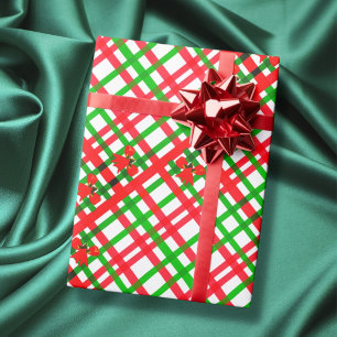 Red and Green plaid Merry Christmas Happy Holiday Wrapping Paper