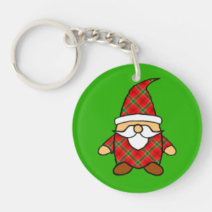 Red And Green Plaid Pattern Gnome Keychain