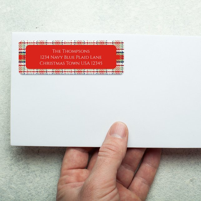 Red and Green Plaid Return Address Holiday (Christmas holiday red and green plaid pattern return address label. )