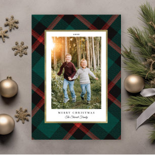 Red and Green Plaid Tradition Christmas Photo Holiday Card