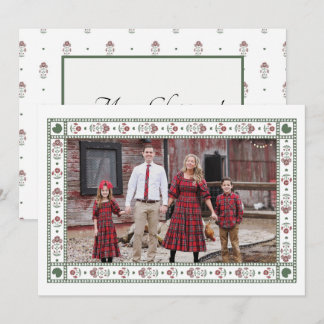 Red and Green Poinsettia Block Print Christmas Holiday Card