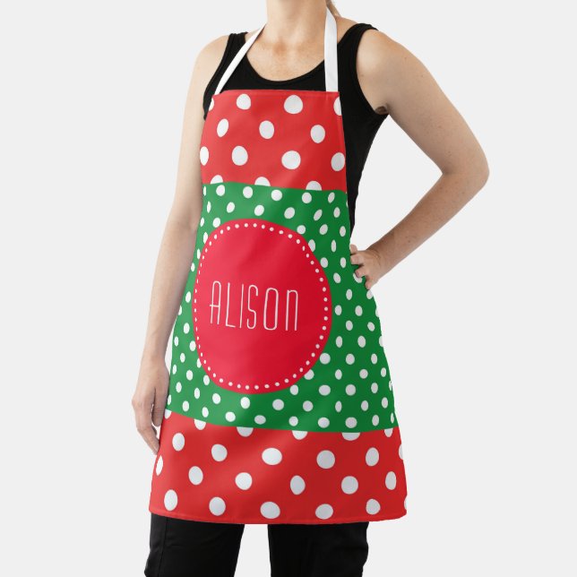 Red and Green Polka Dot Christmas Apron (Insitu)