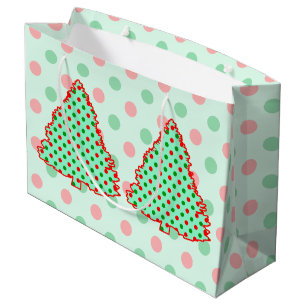 Red and Green Polka Dot Tree Large Gift Bag