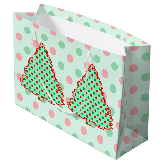 Red and Green Polka Dot Tree Large Gift Bag (Back Angled)