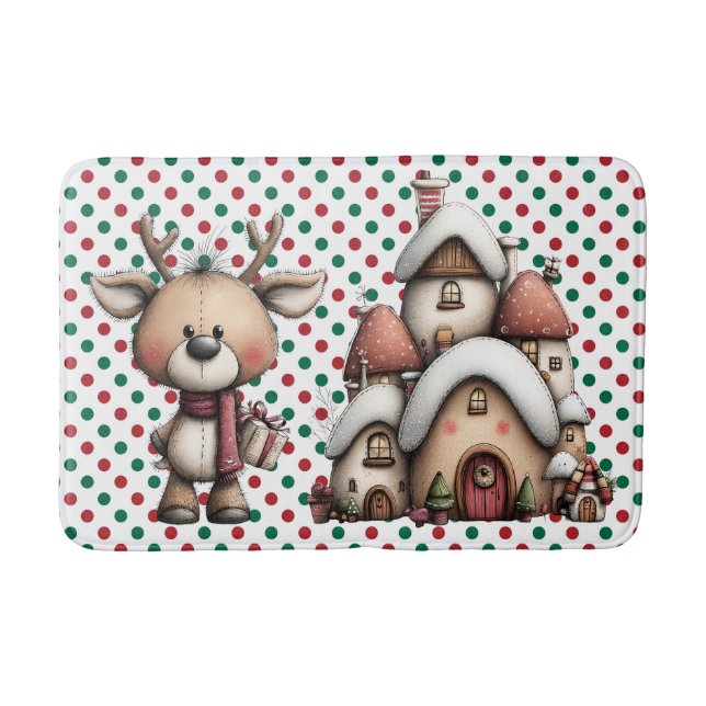 Red and Green Polka Dots Bath Mat (Front)