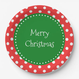 Red and green polka dots festive Christmas Paper Plate