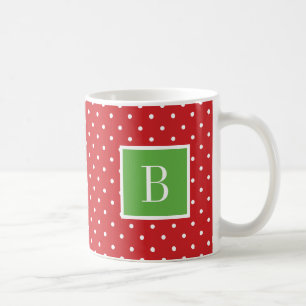 Red and Green Polka Dots Monogram Coffee Mug