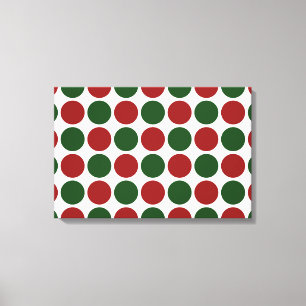 Red and Green Polka Dots on White Canvas Print