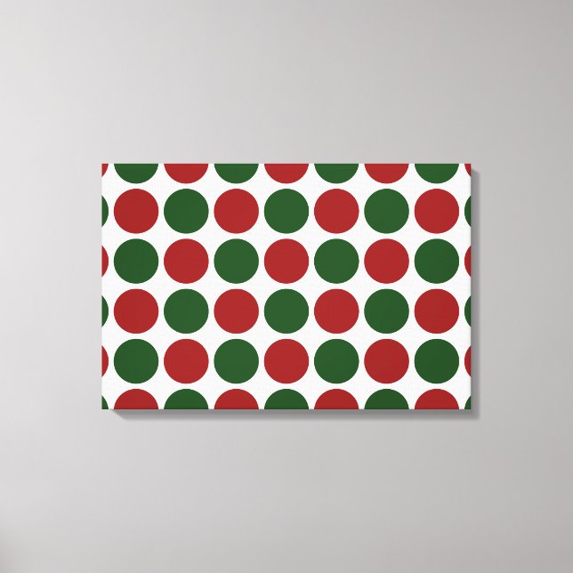 Red and Green Polka Dots on White Canvas Print (Front)