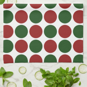 Red and Green Polka Dots on White Kitchen Towel