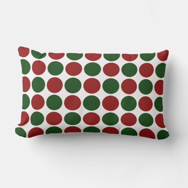 Red and Green Polka Dots on White Lumbar Pillow (Front)