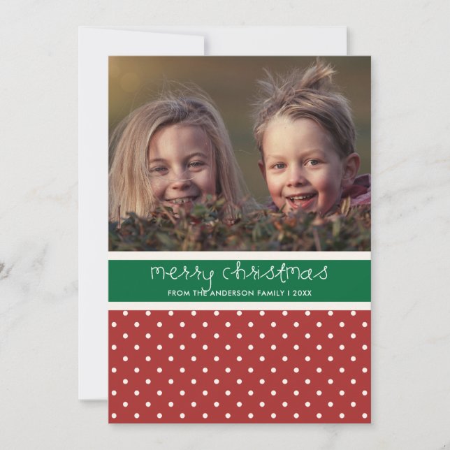 Red and Green Polka Dots Photo Christmas Card (Front)