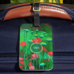 Red and Green Poppies, Floral Art Template Flowers Luggage Tag