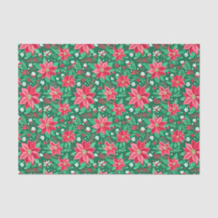 Red and Green Preppy Christmas Poinsettias Tissue Paper