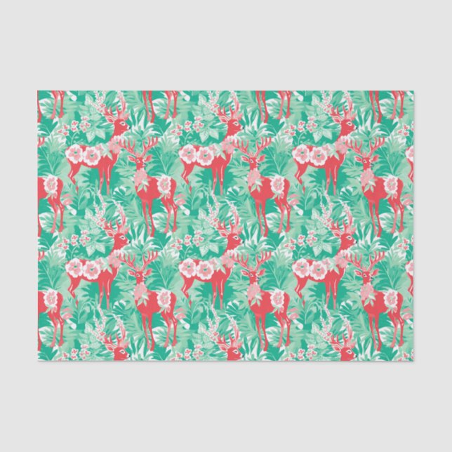 Red and Green Preppy Christmas Reindeer Tissue Paper (Front)