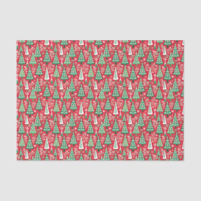 Red and Green Preppy Christmas Trees Tissue Paper (Front)
