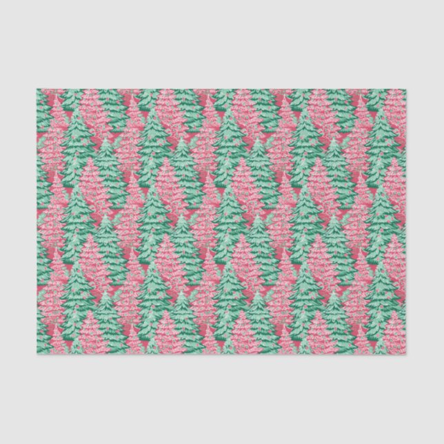 Red and Green Preppy Christmas Trees Tissue Paper (Front)