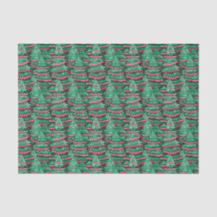 Red and Green Preppy Christmas Trees Tissue Paper