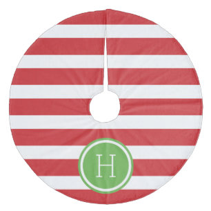 Red and Green Preppy Stripes Monogram Fleece Tree Skirt
