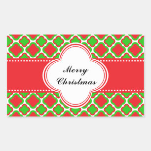 Red and Green Quatrefoil Pattern Christmas Sticker
