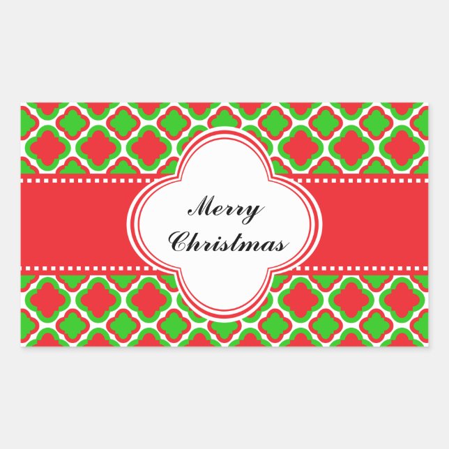 Red and Green Quatrefoil Pattern Christmas Sticker (Front)