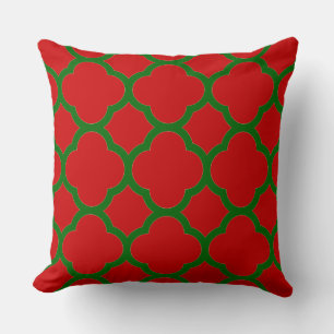 Red and Green Quatrefoil Pattern Throw Pillow