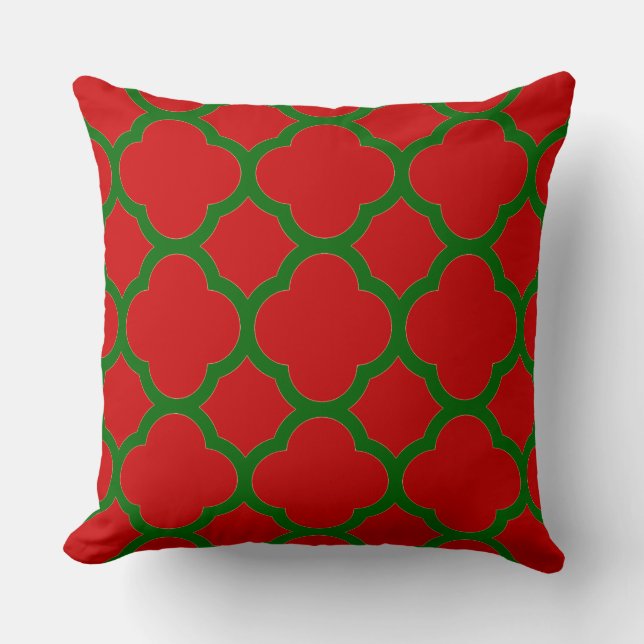 Red and Green Quatrefoil Pattern Throw Pillow (Front)