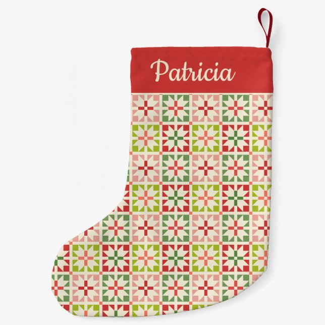 Red and Green Quilted Star  Small Christmas Stocking (Back)