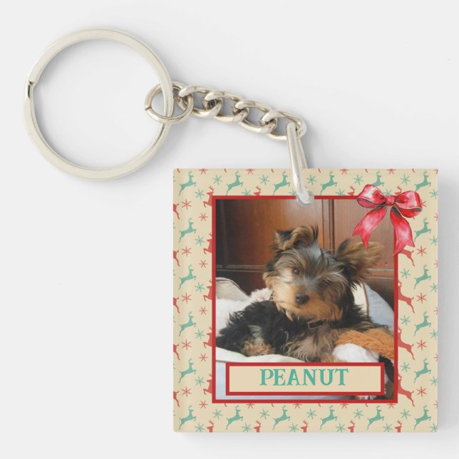 Red and Green Reindeer - Child or Pet Photo Keychain (Front)