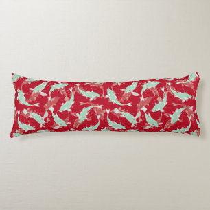 Red And Green Repeating Motif Koi Fish Pattern Body Pillow