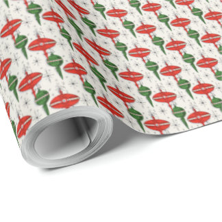 Red and Green Retro Christmas Ornaments Gift Wrap