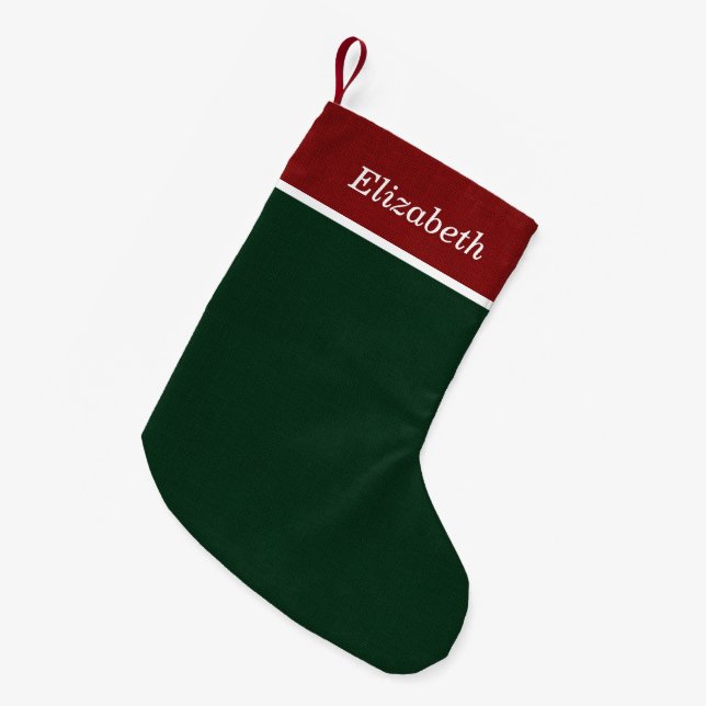 Red and Green Rustic Holiday Monogram Small Christmas Stocking (Front (Hanging))