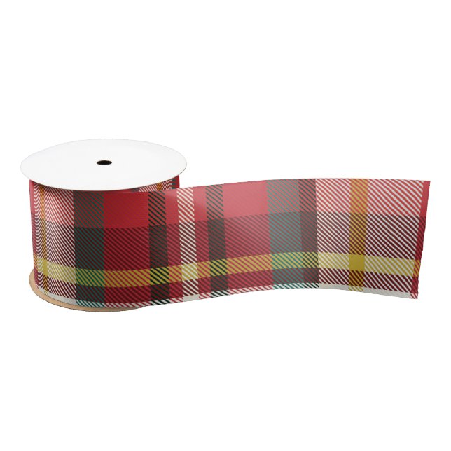 Red and Green Rustic Plaid Christmas Holiday Satin Ribbon (Spool)