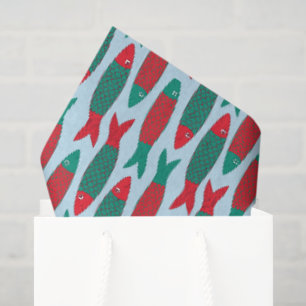 Red and Green Sardines Patterned Christmas Tissue Paper