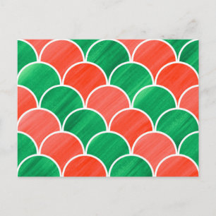 Red and Green Scale Pattern Christmas Postcard