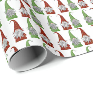 Red and Green Scandinavian Christmas Gnome Wrapping Paper