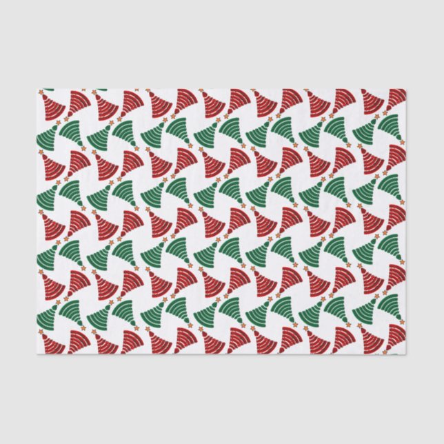 Red and Green Scribble Christmas Trees Tissue Paper (Front)