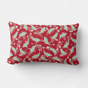 Red and Green Seamless Pattern - Koi Fish Lumbar Pillow