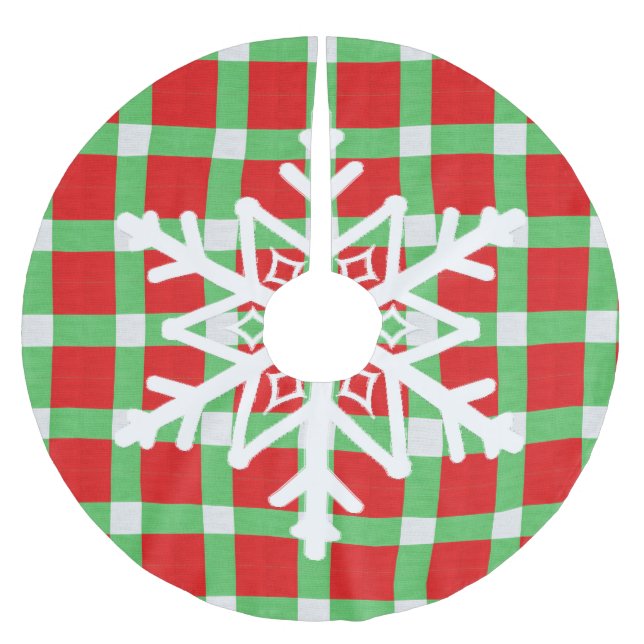 Red and Green Snowflake Christmas Tree Skirt (Front)